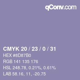 カラーコード: CMYK 20 / 23 / 0 / 31 | qconv.com