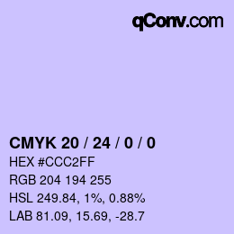 カラーコード: CMYK 20 / 24 / 0 / 0 | qconv.com