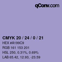 カラーコード: CMYK 20 / 24 / 0 / 21 | qconv.com