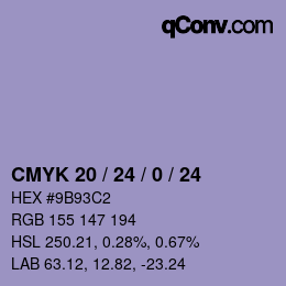 颜色代码: CMYK 20 / 24 / 0 / 24 | qconv.com