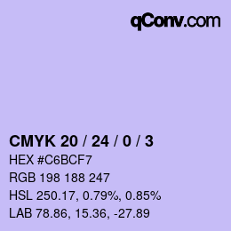 颜色代码: CMYK 20 / 24 / 0 / 3 | qconv.com