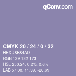カラーコード: CMYK 20 / 24 / 0 / 32 | qconv.com