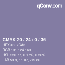 カラーコード: CMYK 20 / 24 / 0 / 36 | qconv.com