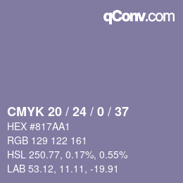 カラーコード: CMYK 20 / 24 / 0 / 37 | qconv.com