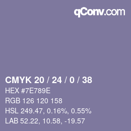 カラーコード: CMYK 20 / 24 / 0 / 38 | qconv.com