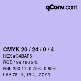 カラーコード: CMYK 20 / 24 / 0 / 4 | qconv.com