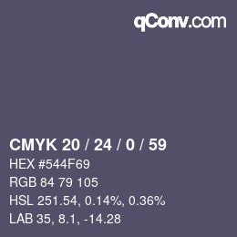 カラーコード: CMYK 20 / 24 / 0 / 59 | qconv.com