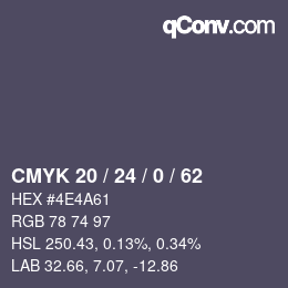颜色代码: CMYK 20 / 24 / 0 / 62 | qconv.com