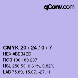 カラーコード: CMYK 20 / 24 / 0 / 7 | qconv.com