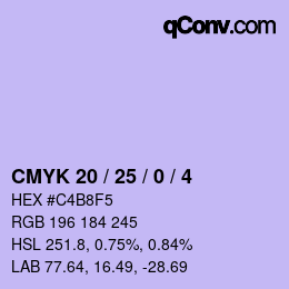 カラーコード: CMYK 20 / 25 / 0 / 4 | qconv.com
