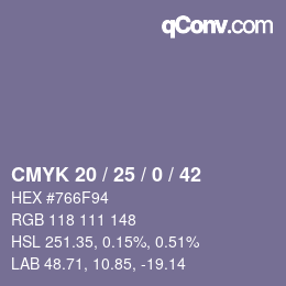 Color code: CMYK 20 / 25 / 0 / 42 | qconv.com