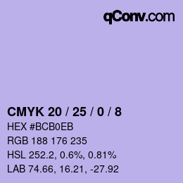 カラーコード: CMYK 20 / 25 / 0 / 8 | qconv.com