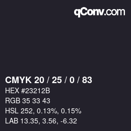 Farbcode: CMYK 20 / 25 / 0 / 83 | qconv.com