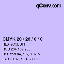 Color code: CMYK 20 / 26 / 0 / 0 | qconv.com