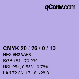 カラーコード: CMYK 20 / 26 / 0 / 10 | qconv.com