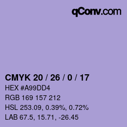 颜色代码: CMYK 20 / 26 / 0 / 17 | qconv.com