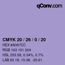 カラーコード: CMYK 20 / 26 / 0 / 20 | qconv.com