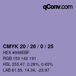 Color code: CMYK 20 / 26 / 0 / 25 | qconv.com