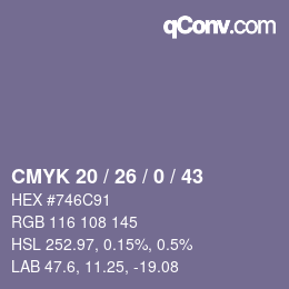 Color code: CMYK 20 / 26 / 0 / 43 | qconv.com