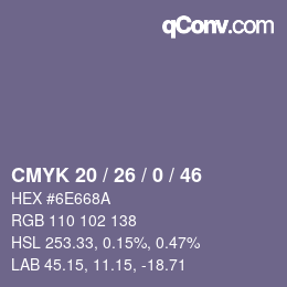 カラーコード: CMYK 20 / 26 / 0 / 46 | qconv.com