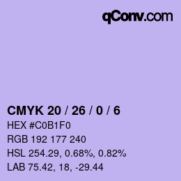 Color code: CMYK 20 / 26 / 0 / 6 | qconv.com