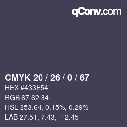 Color code: CMYK 20 / 26 / 0 / 67 | qconv.com