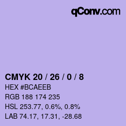 Color code: CMYK 20 / 26 / 0 / 8 | qconv.com