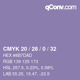 颜色代码: CMYK 20 / 28 / 0 / 32 | qconv.com