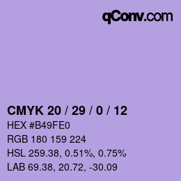カラーコード: CMYK 20 / 29 / 0 / 12 | qconv.com