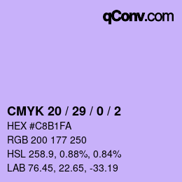 カラーコード: CMYK 20 / 29 / 0 / 2 | qconv.com