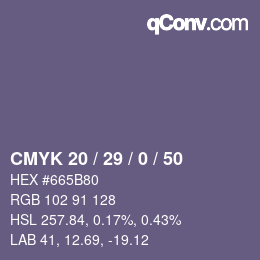 カラーコード: CMYK 20 / 29 / 0 / 50 | qconv.com