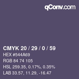 Farbcode: CMYK 20 / 29 / 0 / 59 | qconv.com