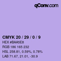 カラーコード: CMYK 20 / 29 / 0 / 9 | qconv.com