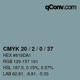 颜色代码: CMYK 20 / 2 / 0 / 37 | qconv.com