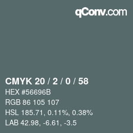 Farbcode: CMYK 20 / 2 / 0 / 58 | qconv.com