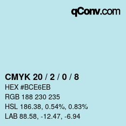 カラーコード: CMYK 20 / 2 / 0 / 8 | qconv.com