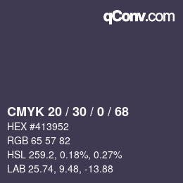 Color code: CMYK 20 / 30 / 0 / 68 | qconv.com