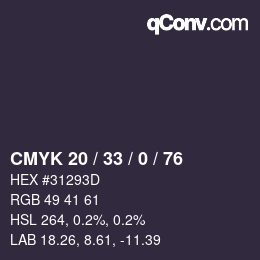 Color code: CMYK 20 / 33 / 0 / 76 | qconv.com