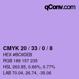 Color code: CMYK 20 / 33 / 0 / 8 | qconv.com