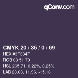 Color code: CMYK 20 / 35 / 0 / 69 | qconv.com