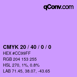 カラーコード: CMYK 20 / 40 / 0 / 0 | qconv.com