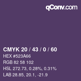 Color code: CMYK 20 / 43 / 0 / 60 | qconv.com