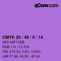 Color code: CMYK 20 / 49 / 0 / 14 | qconv.com