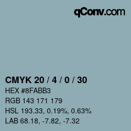 颜色代码: CMYK 20 / 4 / 0 / 30 | qconv.com