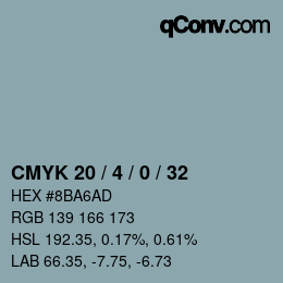 Code couleur: CMYK 20 / 4 / 0 / 32 | qconv.com