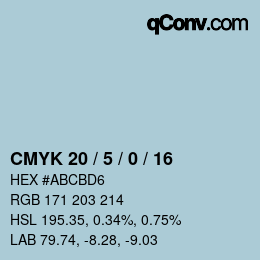 カラーコード: CMYK 20 / 5 / 0 / 16 | qconv.com