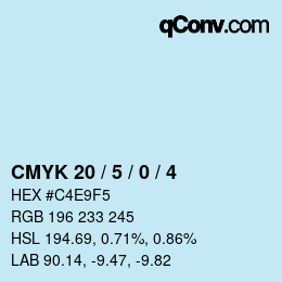 颜色代码: CMYK 20 / 5 / 0 / 4 | qconv.com