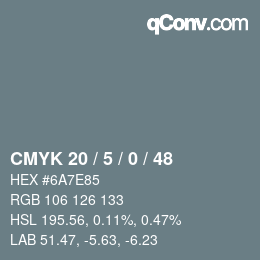 Color code: CMYK 20 / 5 / 0 / 48 | qconv.com