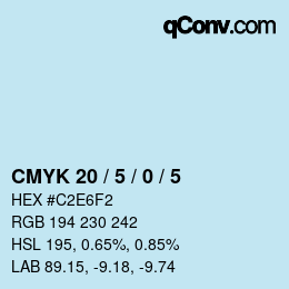 カラーコード: CMYK 20 / 5 / 0 / 5 | qconv.com