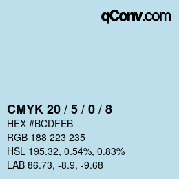 カラーコード: CMYK 20 / 5 / 0 / 8 | qconv.com